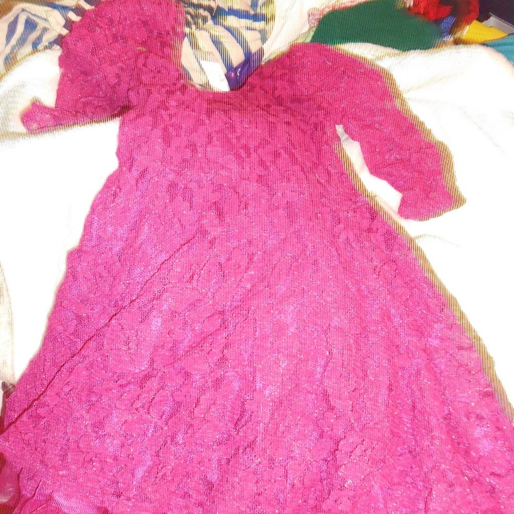 Girls Dress by Knit works size 10 lined Raspberry Pink Lace no belt